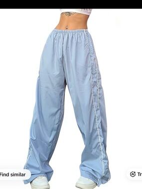 Light Blue Wide-Leg Track Pants with White Side lines